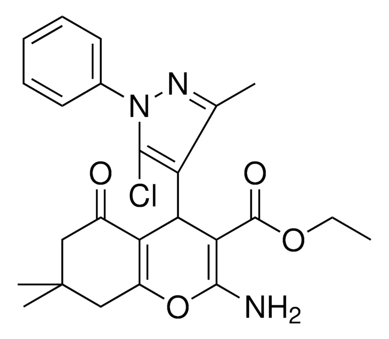 Sigma-Aldrich ETHYL 2-AMINO-4-(5-CHLORO-3-METHYL-1-PHENYL-1H-PYRAZOL-4-YL)-7,7-DIMETHYL-5-OXO-5,6,7,8-TETRAHYDRO-4H-CHROMENE-3-CARBOXYLATE,AldrichCPR