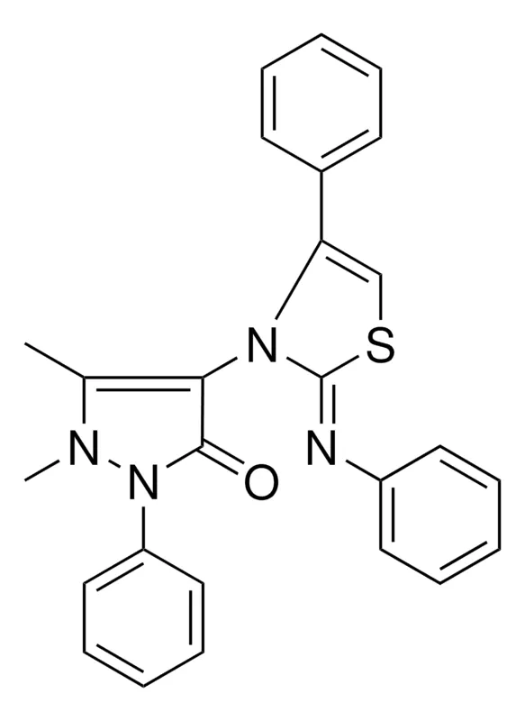 Sigma-Aldrich 1,5-DIMETHYL-2-PHENYL-4-((2Z)-4-PHENYL-2-(PHENYLIMINO)-1,3-THIAZOL-3(2H)-YL)-1,2-DIHYDRO-3H-PYRAZOL-3-ONE，AldrichCPR