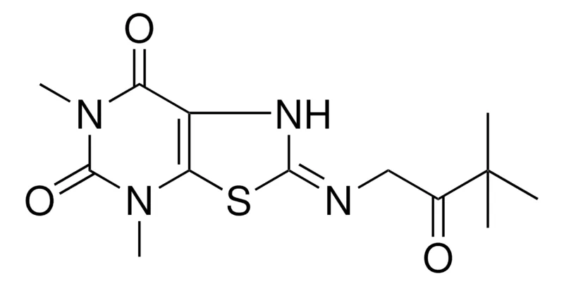 Sigma-Aldrich (2E)-2-{[(E)-3,3-DIMETHYL-2-OXOBUTYL]IMINO}-4,6-DIMETHYL-1,4-DIHYDRO[1,3]THIAZOLO[5,4-D]PYRIMIDINE-5,7(2H,6H)-DIONE，AldrichCPR