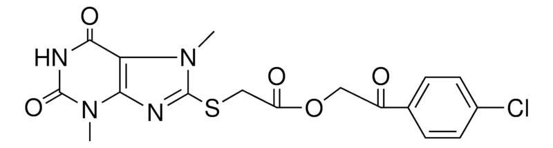 Sigma-Aldrich (3,7-DI-ME-2,6-DIOXO-PURIN-8-YLSULFANYL)-ACETIC ACID 2-(4-CL-PH)-2-OXO-ET ESTER，AldrichCPR