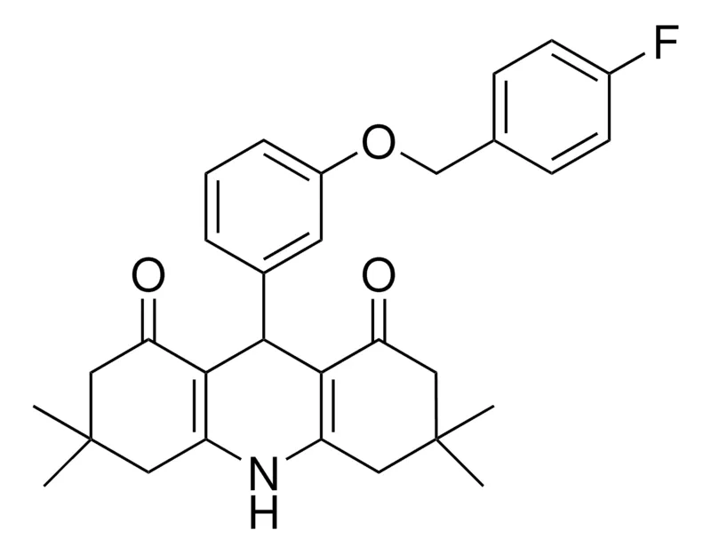 Sigma-Aldrich 9-(3-((4-FLUOROBENZYL)OXY)PHENYL)-3,3,6,6-TETRAMETHYL-3,4,6,7,9,10-HEXAHYDRO-1,8(2H,5H)-ACRIDINEDIONE,AldrichCPR