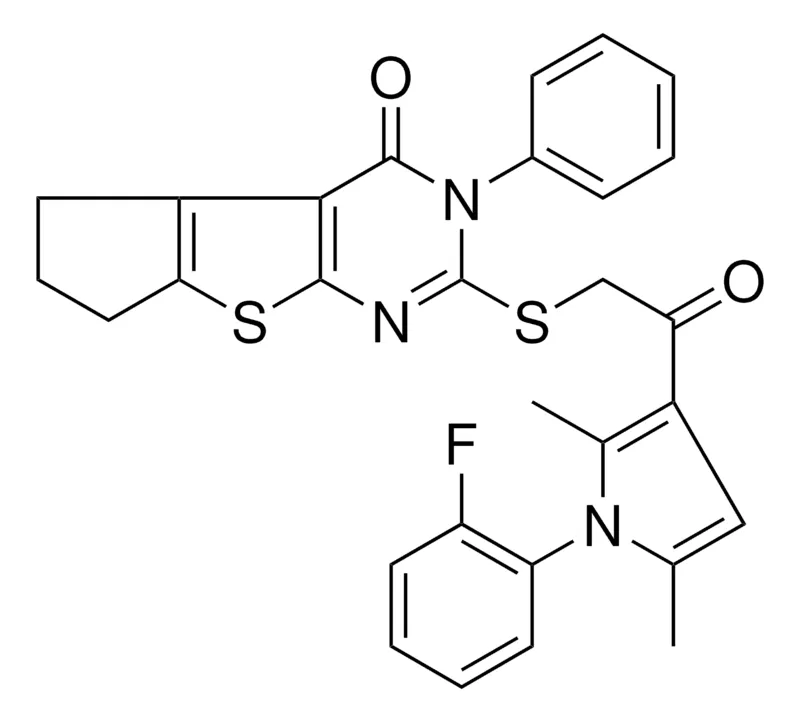 Sigma-Aldrich 2-({2-[1-(2-FLUOROPHENYL)-2,5-DIMETHYL-1H-PYRROL-3-YL]-2-OXOETHYL}SULFANYL)-3-PHENYL-3,5,6,7-TETRAHYDRO-4H-CYCLOPENTA[4,5]THIENO[2,3-D]PYRIMIDIN-4-ONE，AldrichCPR