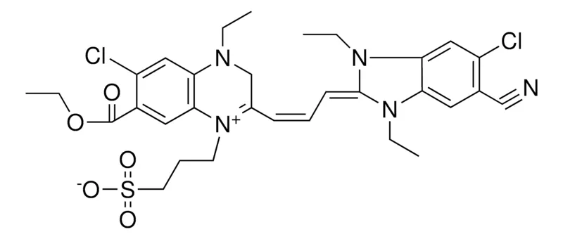 Sigma-Aldrich 3-[6-CHLORO-2-[(1Z,3E)-3-(5-CHLORO-6-CYANO-1,3-DIETHYL-1,3-DIHYDRO-2H-BENZIMIDAZOL-2-YLIDENE)-1-PROPENYL]-7-(ETHOXYCARBONYL)-4-ETHYL-3,4-DIHYDROQUINOXALIN-1-IUM-1-YL]-1-PROPANESULFONATE，AldrichCPR