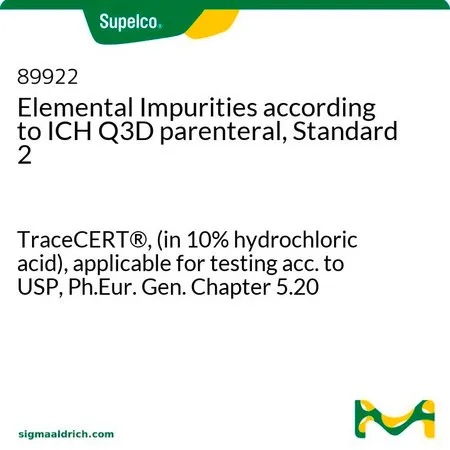默克Supelco 元素杂质混标2,符合ICH Q3D注射用,TraceCERT®,(溶于10%盐酸),适用于根据USP、Ph.Eur. Gen.第5.20章进行检测