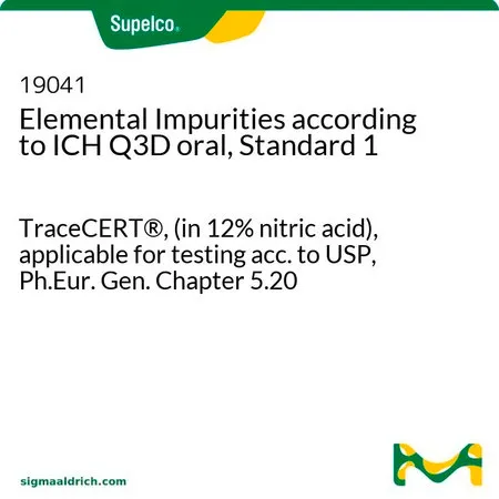 默克Supelco ICH Q3D口服药元素杂质混标1,TraceCERT®,(12%硝酸中),适用于根据USP、Ph.Eur. Gen.第5.20章进行检测