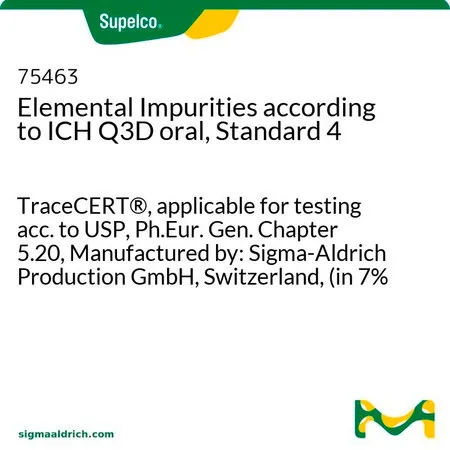默克Supelco ICH Q3D口服药ICP元素混标4(2B类),TraceCERT®,适用于根据USP,Ph.Eur. Gen.第5.20章进行检测,生产商:Sigma-Aldrich Production GmbH,Switzerland(溶于7% HCl)