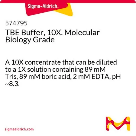 Sigma-Aldrich TBE 缓冲液,10X,分子生物学级,可稀释至含89 mM Tris、89 mM硼酸、2 mM EDTA(pH值约8.3)的1X溶液的10 X浓缩液。