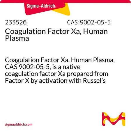 Sigma-Aldrich 凝血因子Xa,人血浆,人血浆凝血因子XA,CAS 9002-05-5,是一种天然凝血因子XA,由X因子经拉塞尔蝰蛇毒活化后制备而成。活化后将毒液去除。