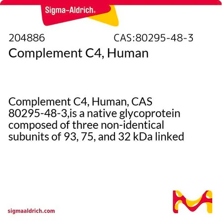 Sigma-Aldrich 补体C4，人，人补体C4（CAS 80295-48-3）是一种天然糖蛋白，由通过二硫键连接的93、75和32 kDa的三个不同亚基组成。