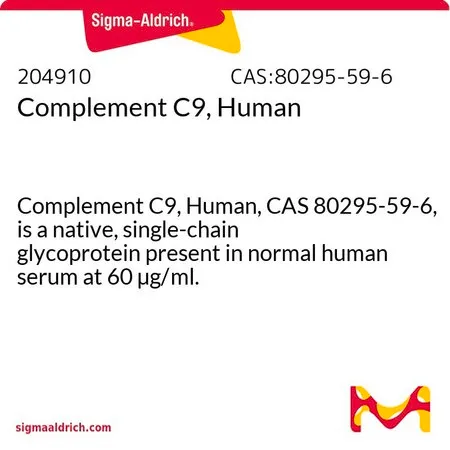 Sigma-Aldrich 补体C9,人,人补体C9(CAS 80295-59-6)是一种天然单链糖蛋白,存在于正常人血清中,浓度为60 µg/ml。