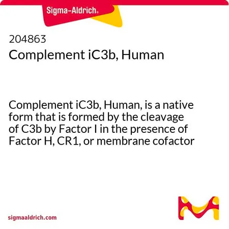 Sigma-Aldrich Complement iC3b, Human,补体iC 3b(人)是一种天然形式,在存在因子H、CR 1或膜辅因子蛋白的情况下,通过因子I裂解C3 b形成。