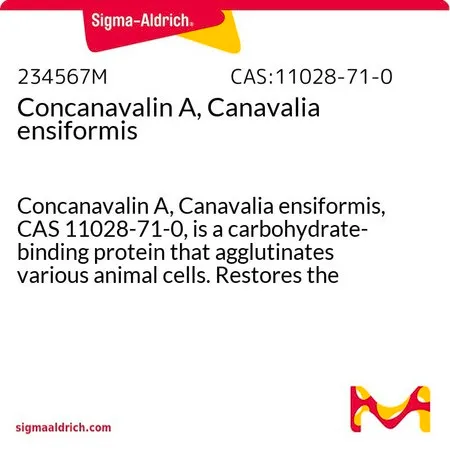 Sigma-Aldrich Concanavalin A, Canavalia ensiformis，伴刀豆球蛋白A（ConcanavalinA，Canavaliaensiformis，CAS 11028-71-0）是一种碳水化合物结合蛋白，能凝集多种动物细胞，使肿瘤细胞恢复正常细胞的生长模式。