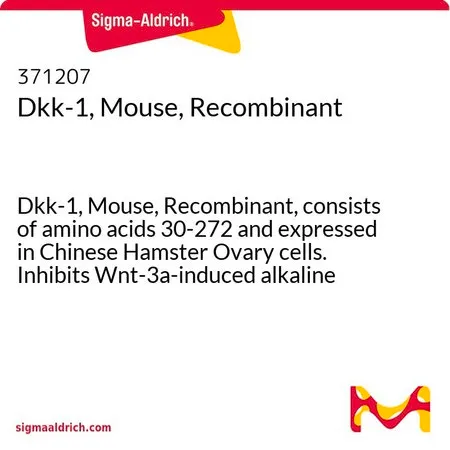 Sigma-Aldrich Dkk-1, Mouse, Recombinant,Dkk-1,小鼠,重组,由氨基酸30 - 272组成,在中国人卵巢细胞中表达,抑制Wnt-3a诱导的MC3T3-E1小鼠成骨细胞碱性磷酸酶的产生。