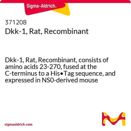 Sigma-Aldrich Dkk-1,大鼠,重组,Dkk-1,大鼠,重组,由氨基酸23 - 270组成,在C-末端融合至His·Tag序列,并在NS0衍生的小鼠骨髓瘤细胞中表达。