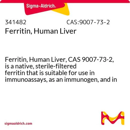 Sigma-Aldrich 铁蛋白,人肝,人肝铁蛋白(CAS 9007-73-2)是一种天然、无菌过滤铁蛋白,适用于免疫测定、免疫原和酶/放射性标记。