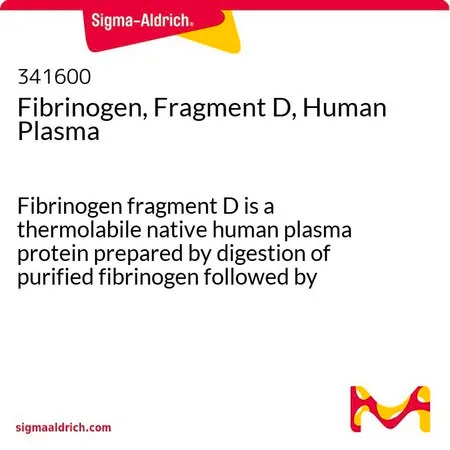 Sigma-Aldrich Fibrinogen, Fragment D, Human Plasma，纤维蛋白原片段D是一种热不稳定的天然人血浆蛋白，通过消化纯化的纤维蛋白原，然后进行制备性电泳制备。