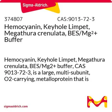 Sigma-Aldrich Hemocyanin, Keyhole Limpet, Megathura crenulata, BES/Mg2+ Buffer，血蓝蛋白（Hemocyanin，Keyhole Limpet，Megathura crenulata，BES/Mg 2 + buffer，CAS 9013-72-3）是一种大的、多亚基、携带O2的金属蛋白，用于生产抗体。