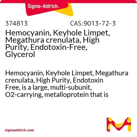 Sigma-Aldrich Hemocyanin, Keyhole Limpet, Megathura crenulata, High Purity, Endotoxin-Free, Glycerol，血蓝蛋白，匙孔帽贝，巨齿，高纯度，无内毒素，是一种大的，多亚基，O2携带，金属蛋白，用作载体蛋白在生产抗体。