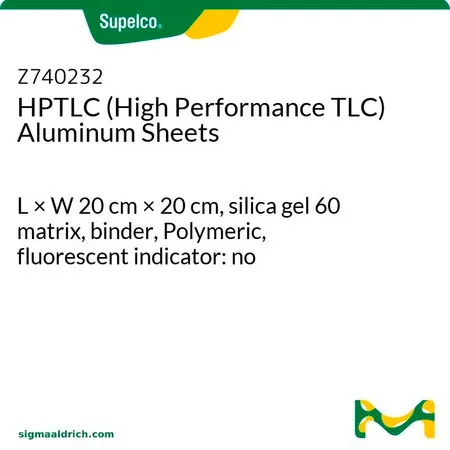 默克Supelco HPTLC (High Performance TLC) Aluminum Sheets，长×宽20 cm × 20 cm，硅胶60基质，粘合剂，聚合物，荧光指示剂：无
