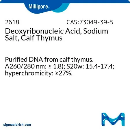 默克密理博 Deoxyribonucleic Acid, Sodium Salt, Calf Thymus,纯化的小牛胸腺DNA,A260/280 nm:≥1.8); S20 w:15.4-17.4;增色性:≥27%。
