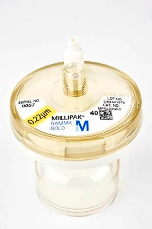 默克密理博Milli-Q Millipak® 40 Gamma Gold精滤器，化学：亲水性聚偏二氟乙烯（PVDF）入口：1/4 in. NPTM出口：1/4 in.阶梯软管倒钩，带钟形罩