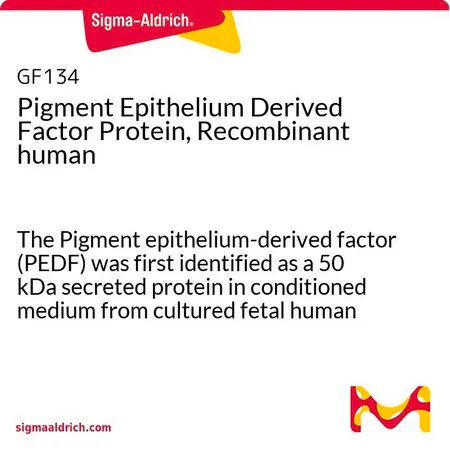 Sigma-Aldrich Pigment Epithelium Derived Factor Protein, Recombinant human，色素上皮衍生因子（PEDF）首先被鉴定为来自培养的胎儿人视网膜色素上皮（RPE）细胞的条件培养基中的50 kDa分泌蛋白（Tombran-Tink等，1991）。