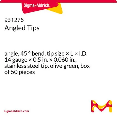 Sigma-Aldrich Angled Tips，角度，45 °弯曲，头端尺寸×长×内径14号× 0.5 in. × 0.060 in.，不锈钢头端，橄榄绿色，50件装盒