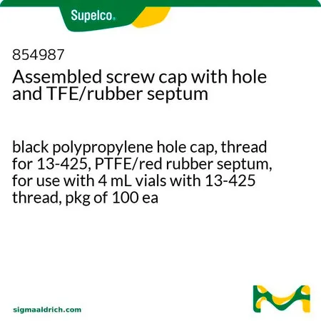 默克Supelco 带有 TFE/橡胶隔垫的带孔螺纹盖，黑色聚丙烯孔盖，螺纹13-425，PTFE/红色橡胶隔片，与4 mL小瓶（螺纹13-425）配合使用，100件装