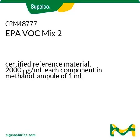 默克Supelco EPA VOC Mix 2,经认证的参比物质,2000 μg/mL各组分的甲醇溶液,1 mL安瓿