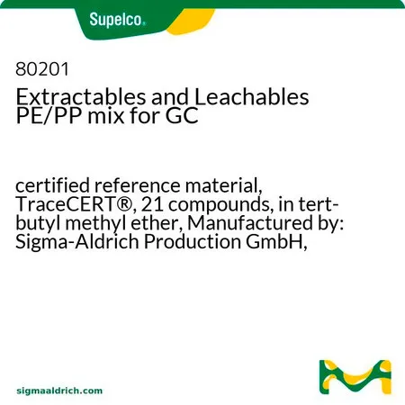 默克Supelco Extractables and Leachables PE/PP mix for GC,经认证的参比物质,TraceCERT®,21种化合物,溶于叔丁基甲基醚,生产商:Sigma-Aldrich Production GmbH,Switzerland