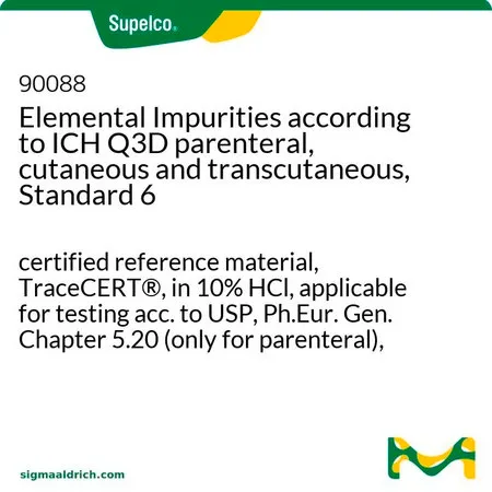 默克Supelco ICH Q3D注射药、皮肤和透皮给药ICP元素混标6(2B类),经认证的参比物质TraceCERT®,溶于10% HCl,适用于根据USP、Ph.Eur. Gen.第5.20章进行检测(仅用于胃肠外),生产商:Sigma-Aldrich Production GmbH,Switzerland