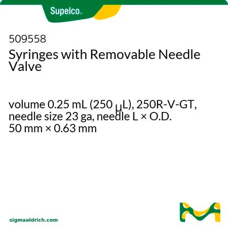 默克Supelco 带可拆卸针头阀的注射器，体积0.25 mL（250 μ L），250 R-V-GT，针头尺寸23 ga，针头长×外径50 mm × 0.63 mm