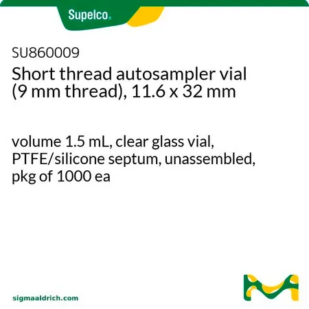 默克Supelco 短螺纹自动进样器样品瓶(9mm 螺纹),11.6mm×32mm,体积1.5 mL,透明玻璃瓶,PTFE/硅胶隔膜,未组装,1000 ea包装
