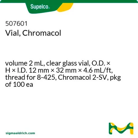 默克Supelco Chromacol样品瓶，100个装，体积2 mL，透明玻璃小瓶，O.D. × H × I.D. 12 mm × 32 mm × 4.6 mL/ft，8-425螺纹，Chromacol 2-SV，100 ea包装