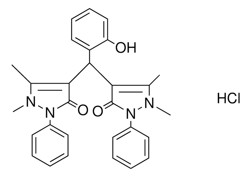 Sigma-Aldrich 4,4'-((2-HYDROXYPHENYL)METHYLENE)BIS(1,5-DIMETHYL-2-PHENYL-1H-PYRAZOL-3(2H)-ONE) HYDROCHLORIDE,AldrichCPR