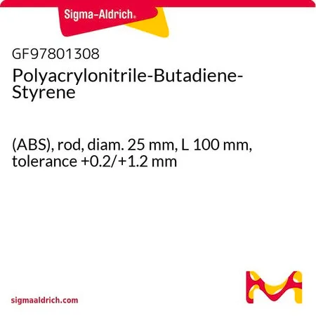 Sigma-Aldrich Polyacrylonitrile-Butadiene-Styrene，(ABS)杆，直径25 mm，长度100 mm，公差+0.2/+1.2 mm