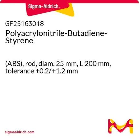 Sigma-Aldrich Polyacrylonitrile-Butadiene-Styrene，(ABS)杆，直径25 mm，长度200 mm，公差+0.2/+1.2 mm