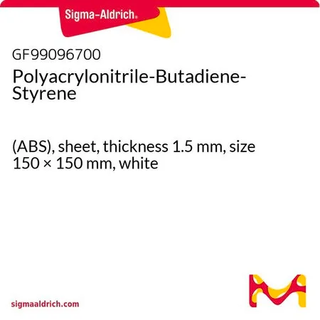 Sigma-Aldrich Polyacrylonitrile-Butadiene-Styrene，(ABS)，薄板，厚度1.5 mm，尺寸150 × 150 mm，白色