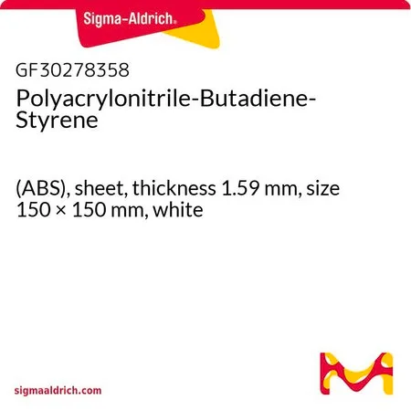 Sigma-Aldrich Polyacrylonitrile-Butadiene-Styrene，(ABS)，薄板，厚度1.59 mm，尺寸150 × 150 mm，白色