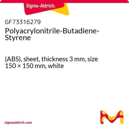 Sigma-Aldrich Polyacrylonitrile-Butadiene-Styrene，(ABS)，薄板，厚度3 mm，尺寸150 × 150 mm，白色