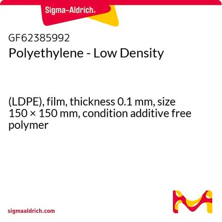 Sigma-Aldrich Polyethylene - Low Density，（LDPE），薄膜，厚度0.1 mm，尺寸150 × 150 mm，条件无添加剂聚合物