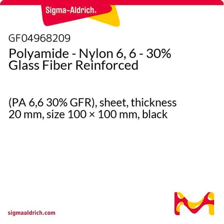 Sigma-Aldrich Polyamide - Nylon 6, 6 - 30% Glass Fiber Reinforced，(PA 6，6 30% GFR），薄板，厚度20 mm，尺寸100 × 100 mm，黑色