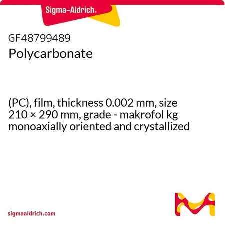 Sigma-Aldrich 聚碳酸酯，(PC)膜，厚度0.002 mm，尺寸210 × 290 mm，等级- makrofol kg单轴取向和结晶