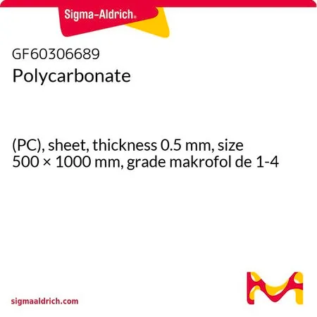 Sigma-Aldrich 聚碳酸酯，(PC)板材，厚度0.5 mm，尺寸500 × 1000 mm，等级makrofol de 1 - 4