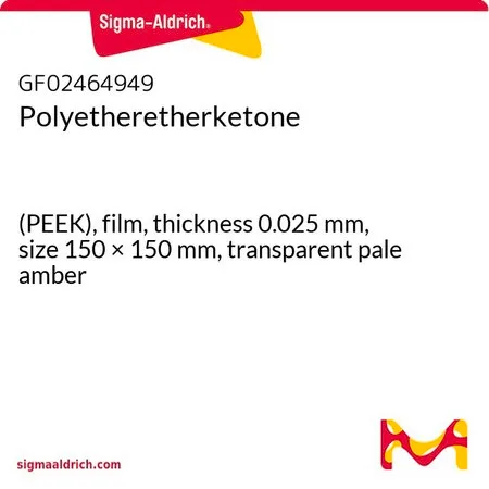 Sigma-Aldrich Polyetheretherketone，（PEEK），薄膜，厚度0.025 mm，尺寸150 × 150 mm，透明淡琥珀色