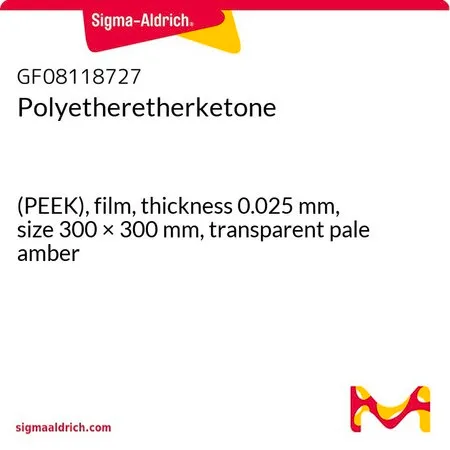 Sigma-Aldrich Polyetheretherketone，（PEEK），薄膜，厚度0.025 mm，尺寸300 × 300 mm，透明淡琥珀色