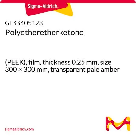 Sigma-Aldrich Polyetheretherketone，（PEEK），薄膜，厚度0.25 mm，尺寸300 × 300 mm，透明淡琥珀色