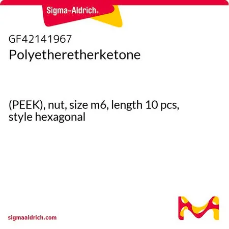 Sigma-Aldrich Polyetheretherketone，（PEEK），螺母，尺寸m6，长10个，六角型