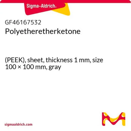 Sigma-Aldrich Polyetheretherketone，（PEEK），片材，厚度1 mm，尺寸100 × 100 mm，灰色