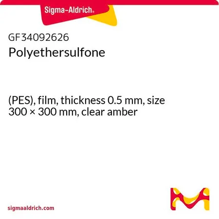 Sigma-Aldrich Polyethersulfone，(PES)，薄膜，厚度0.5 mm，尺寸300 × 300 mm，透明琥珀色